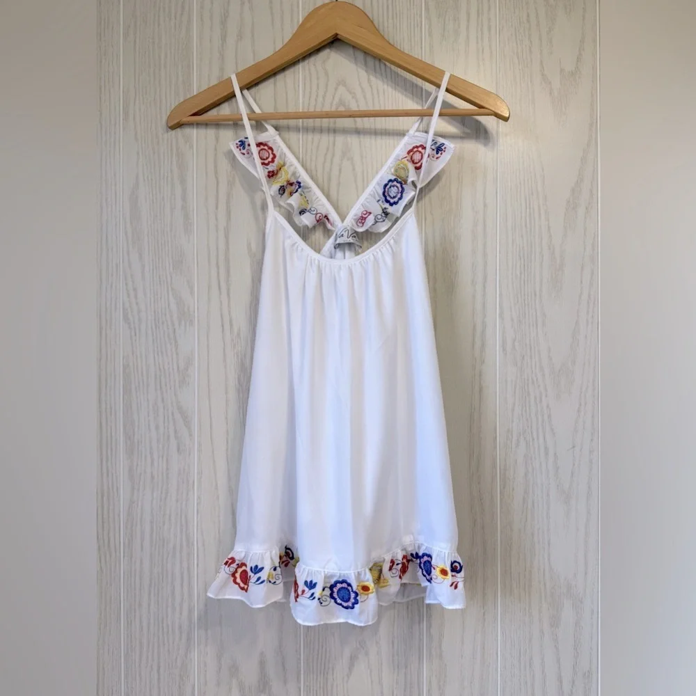 Vava by Joy Han Vada Cami White Floral Boho Top Size S LNC